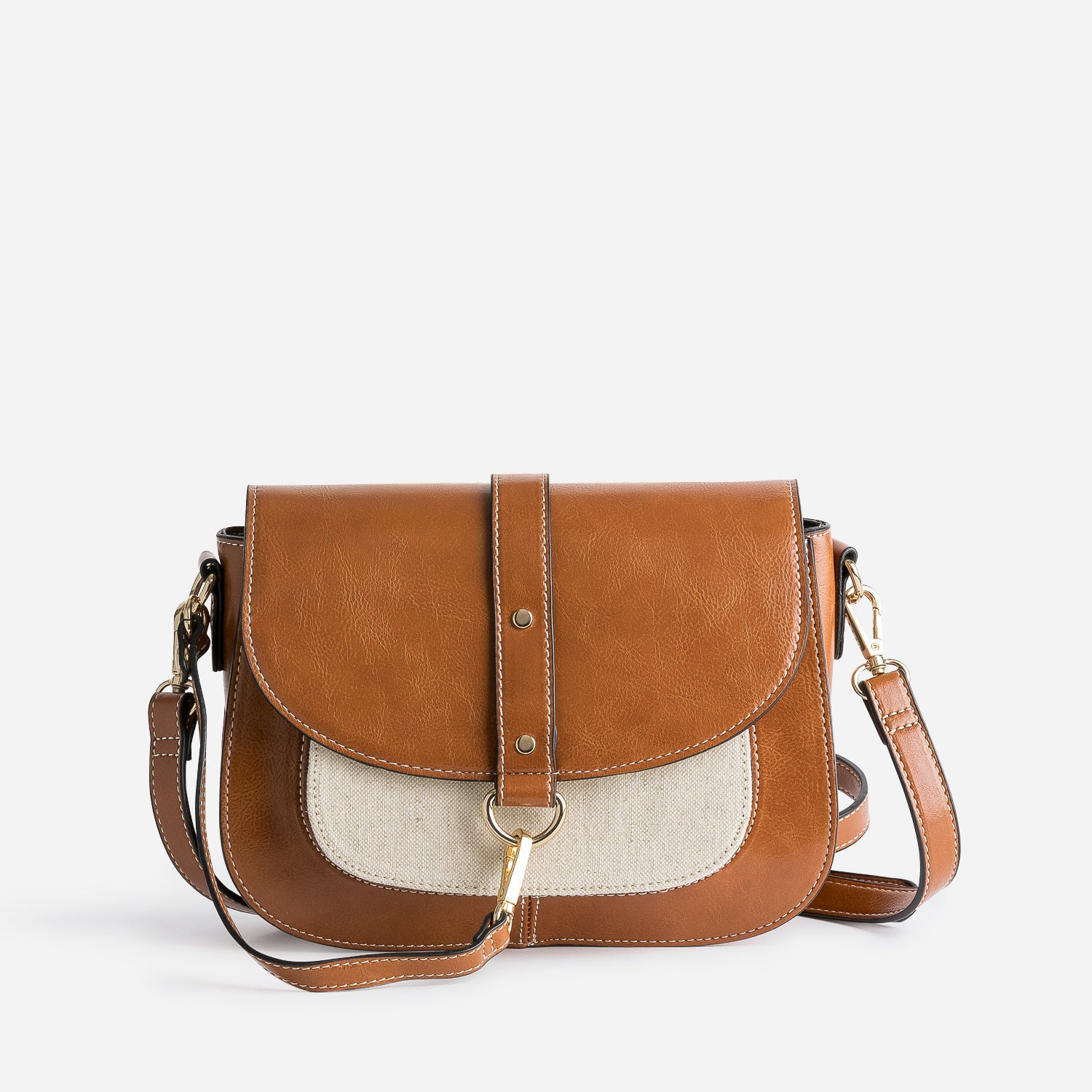 Sac bandouliere bi matiere cognac beige Sacs a main Maroquinerie ERAM