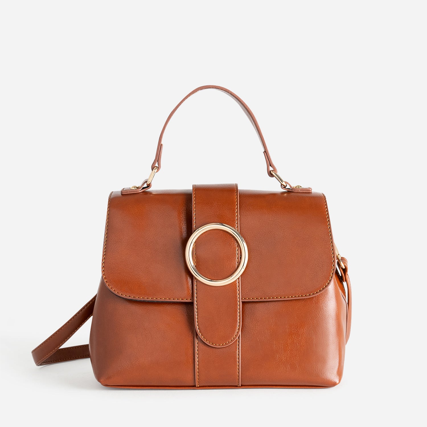 Sac a main cognac avec boucle ronde metal Sacs a main Maroquinerie ERAM