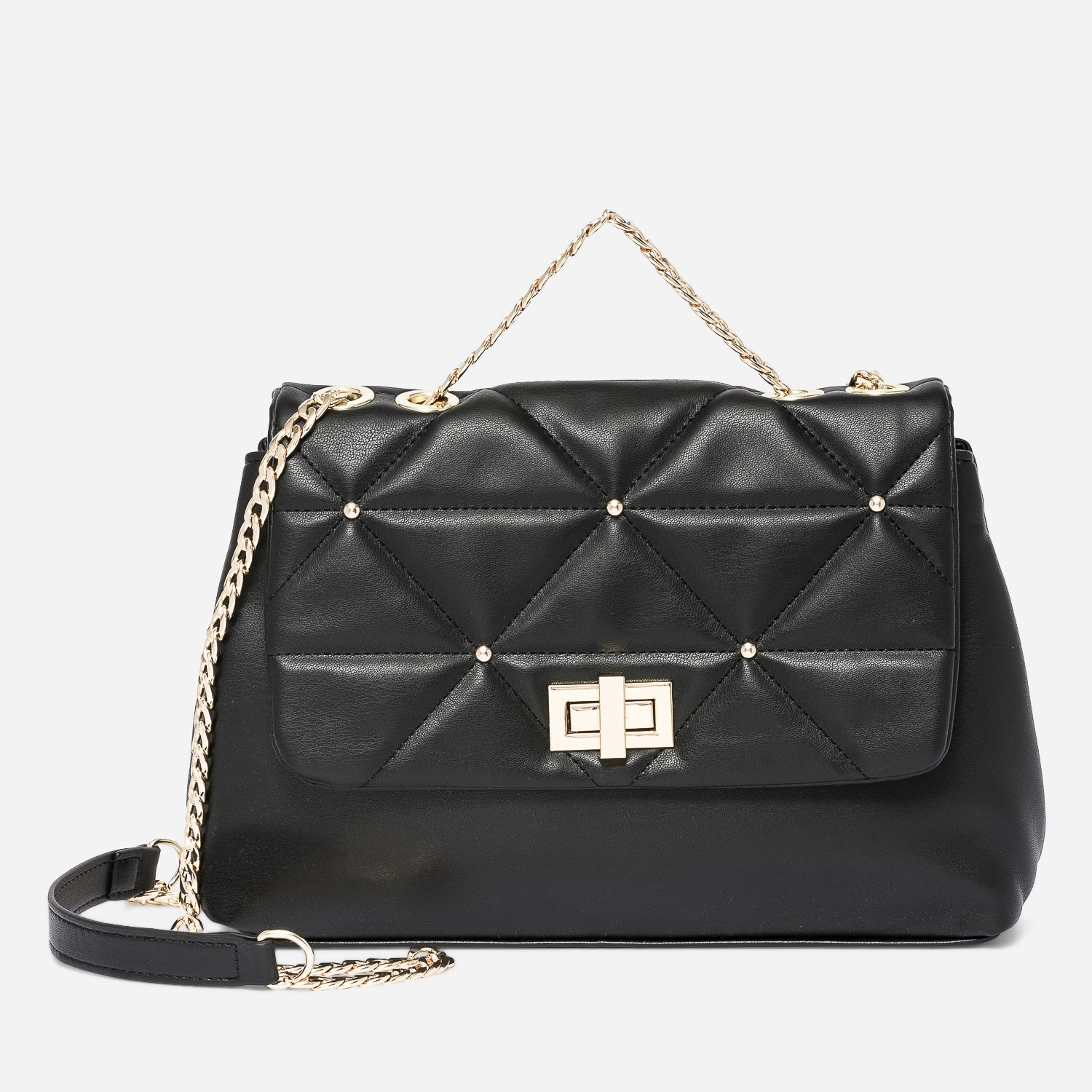 Sac main TEXTO noir avec rabat matelass clout Sacs main