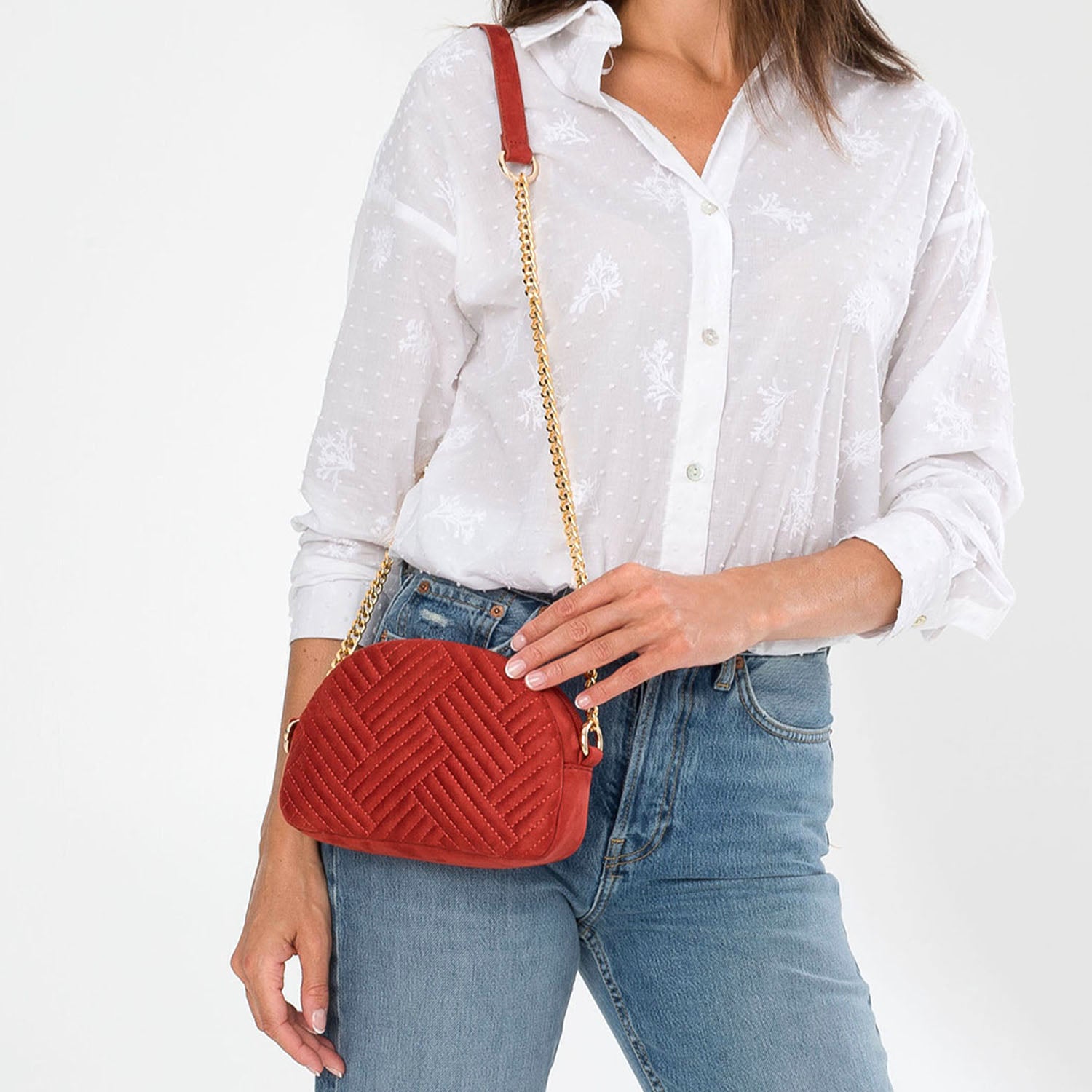 Sac a main rouge brique suede surpique Sacs a main Maroquinerie ERAM