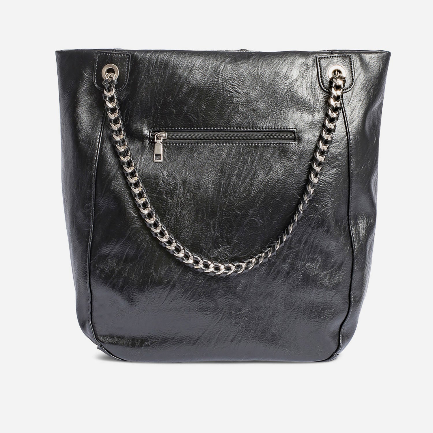 Sac cabas noir contour et anses en chaîne on sale