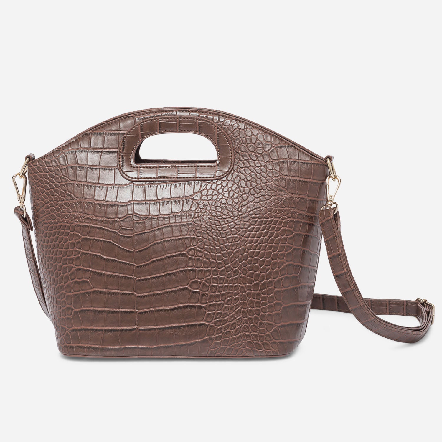 Sac a main marron embosse effet croco Sacs a main Maroquinerie ERAM