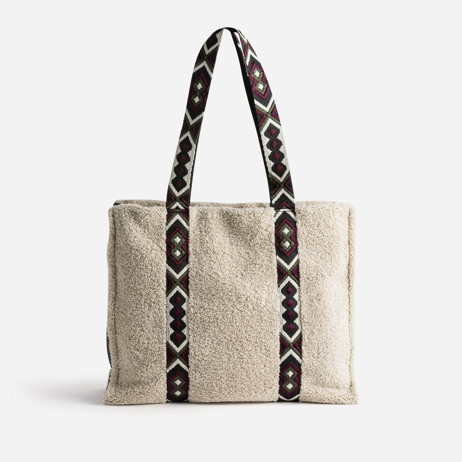 Sac TEXTO cru sherpa avec anses brod es