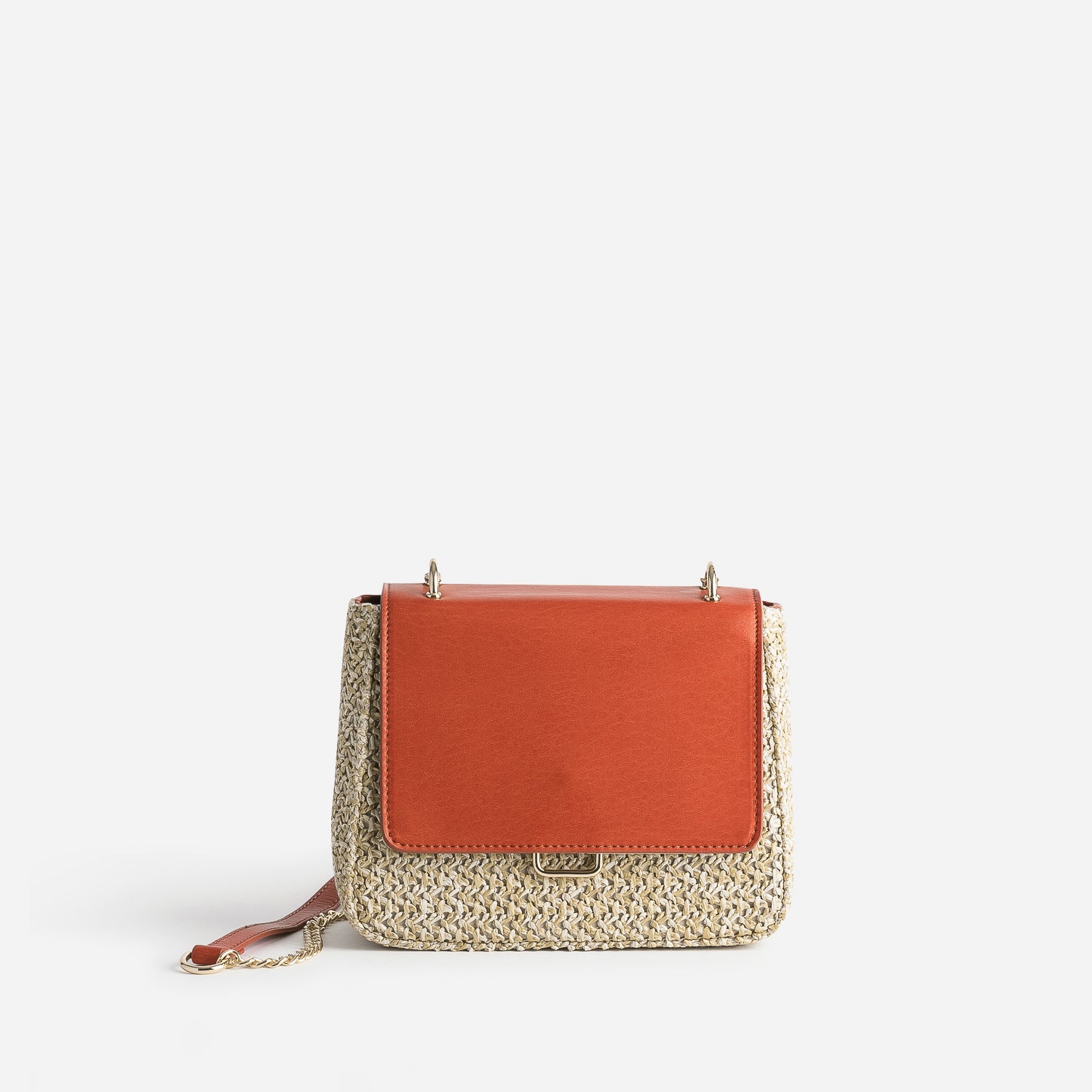 Sac bandouliere bi matiere paille terracotta