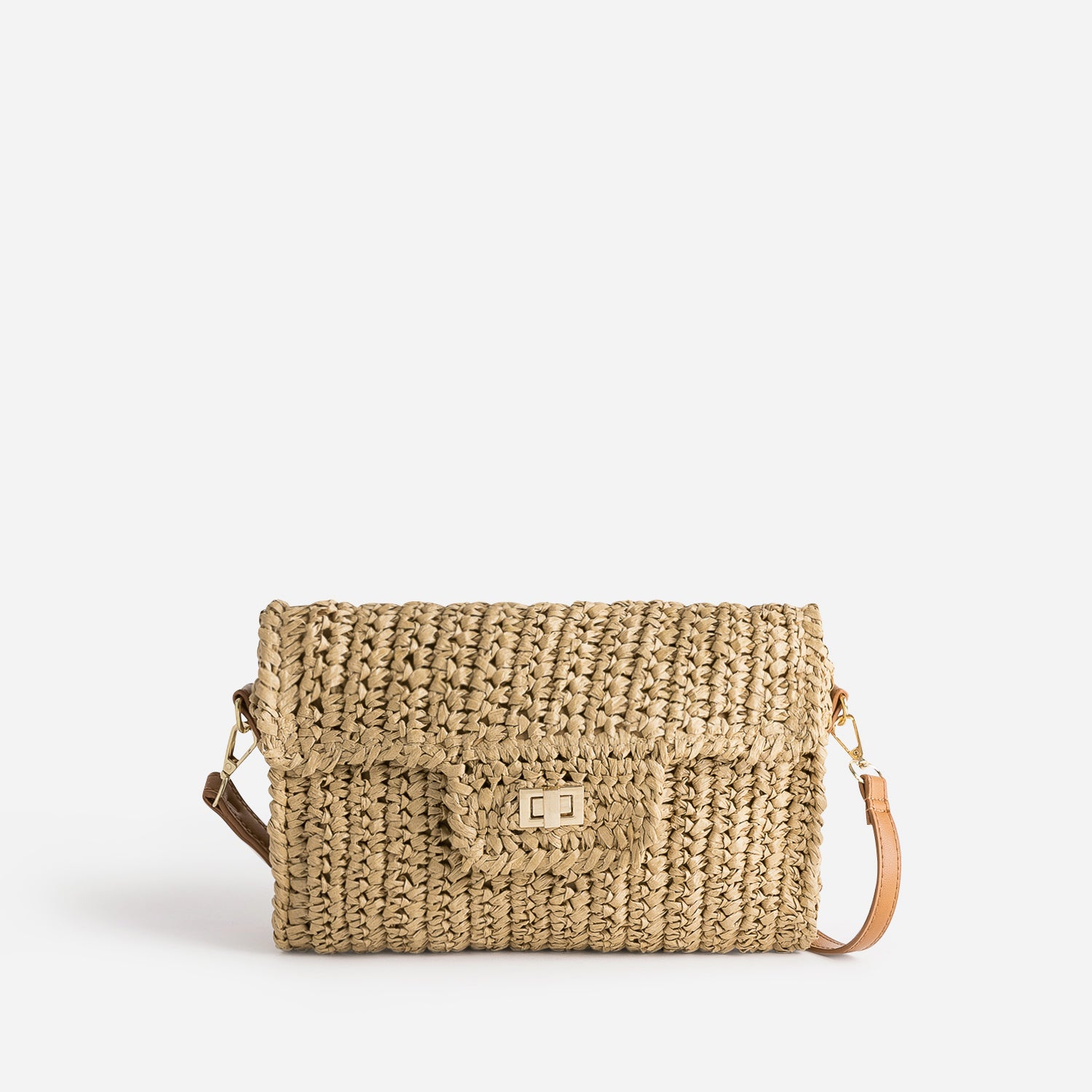 Pochette beige paille tressee