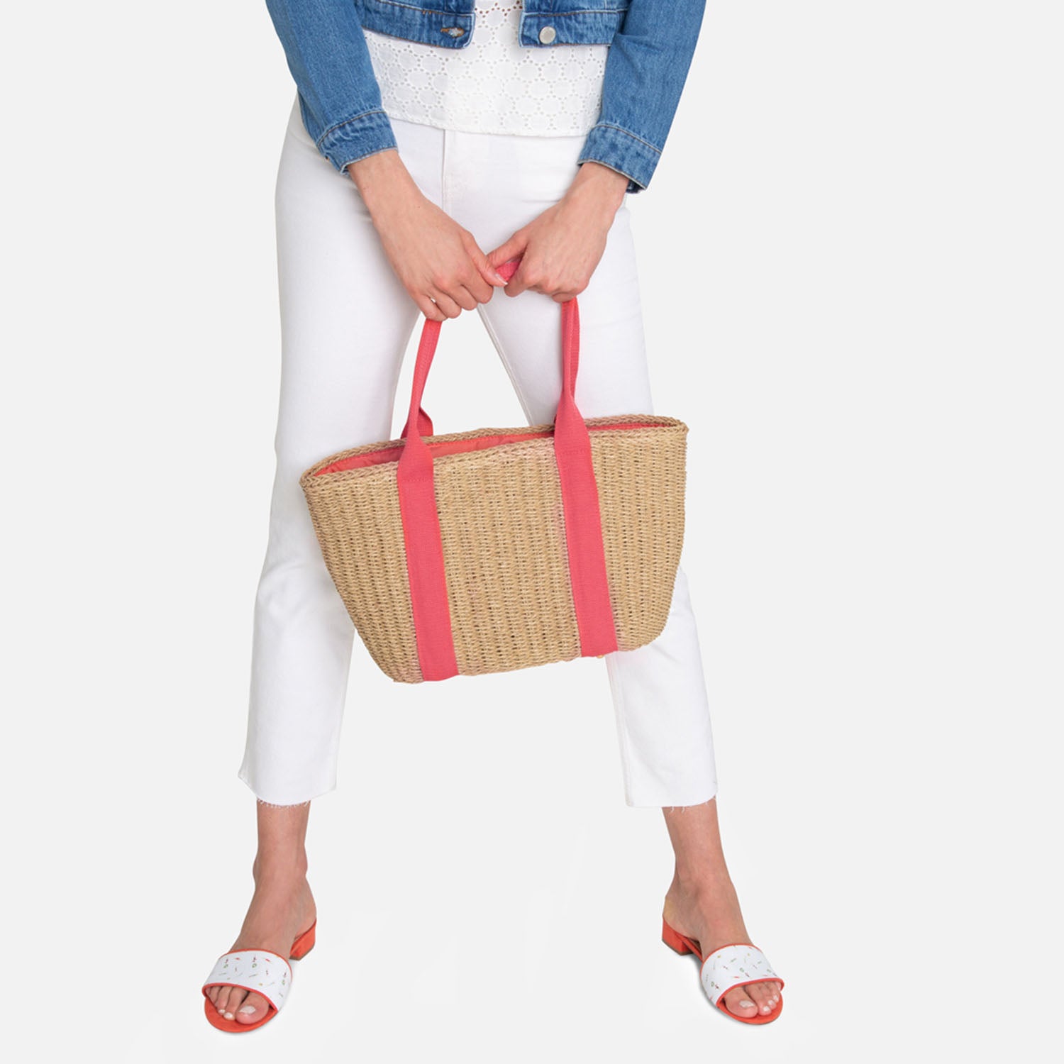 Panier beige en paille a anses noires Sac cabas Grand volume Maroquinerie ERAM