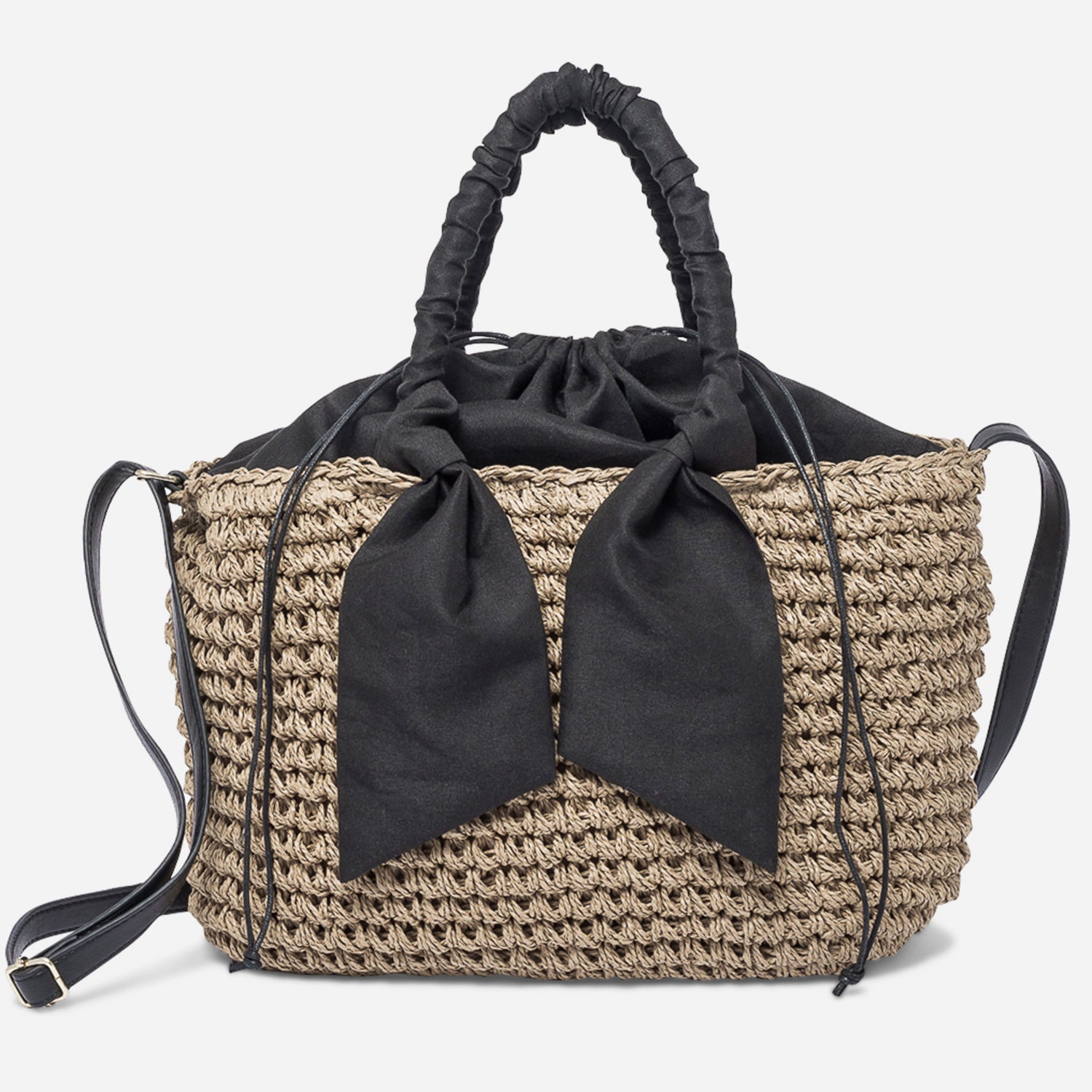 Panier beige fonc tress anses noires Sac cabas Grand