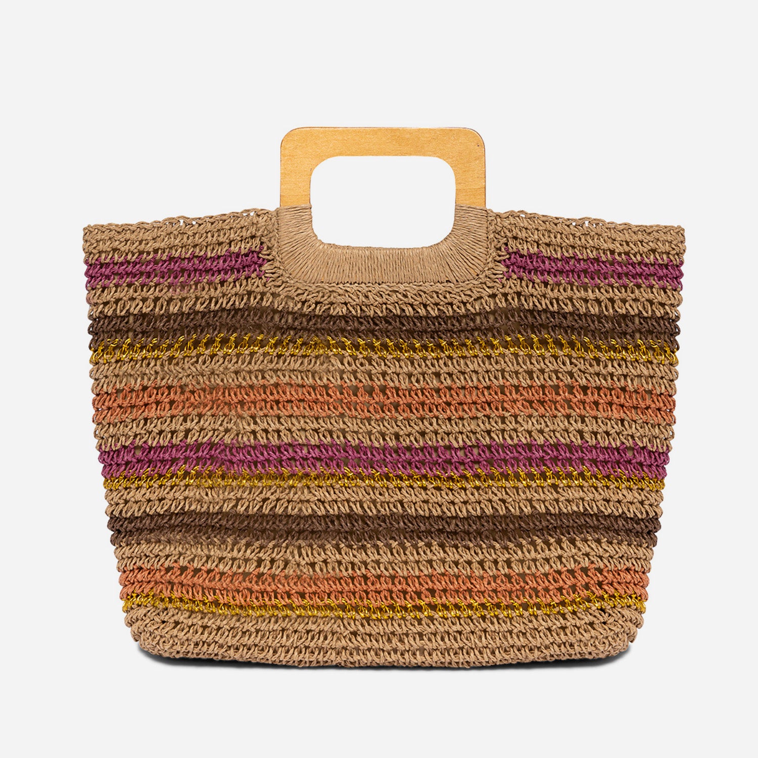 Sac cabas TEXTO beige ray rose marron dor orange