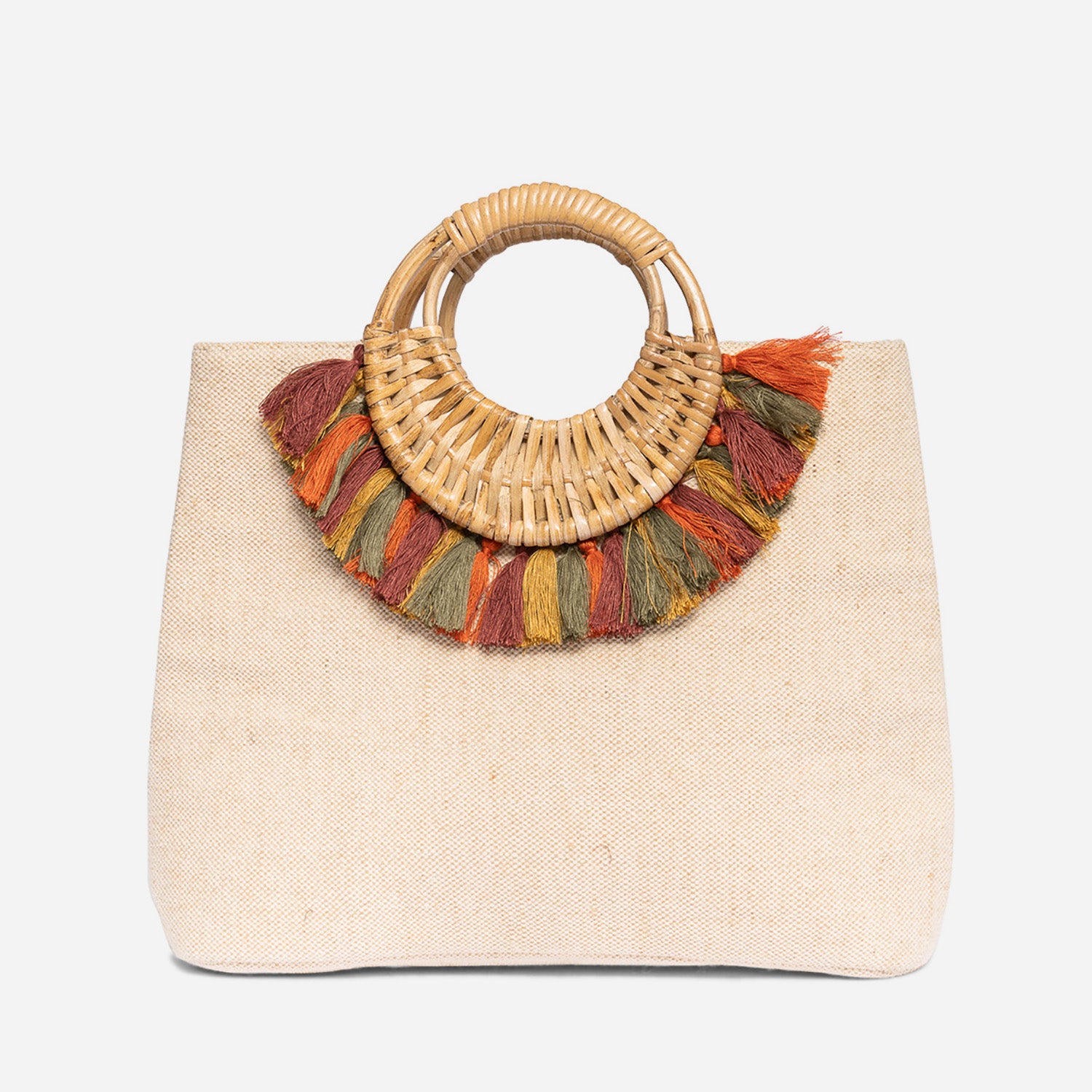 Sac main TEXTO beige avec anses bois et pampilles Sacs main
