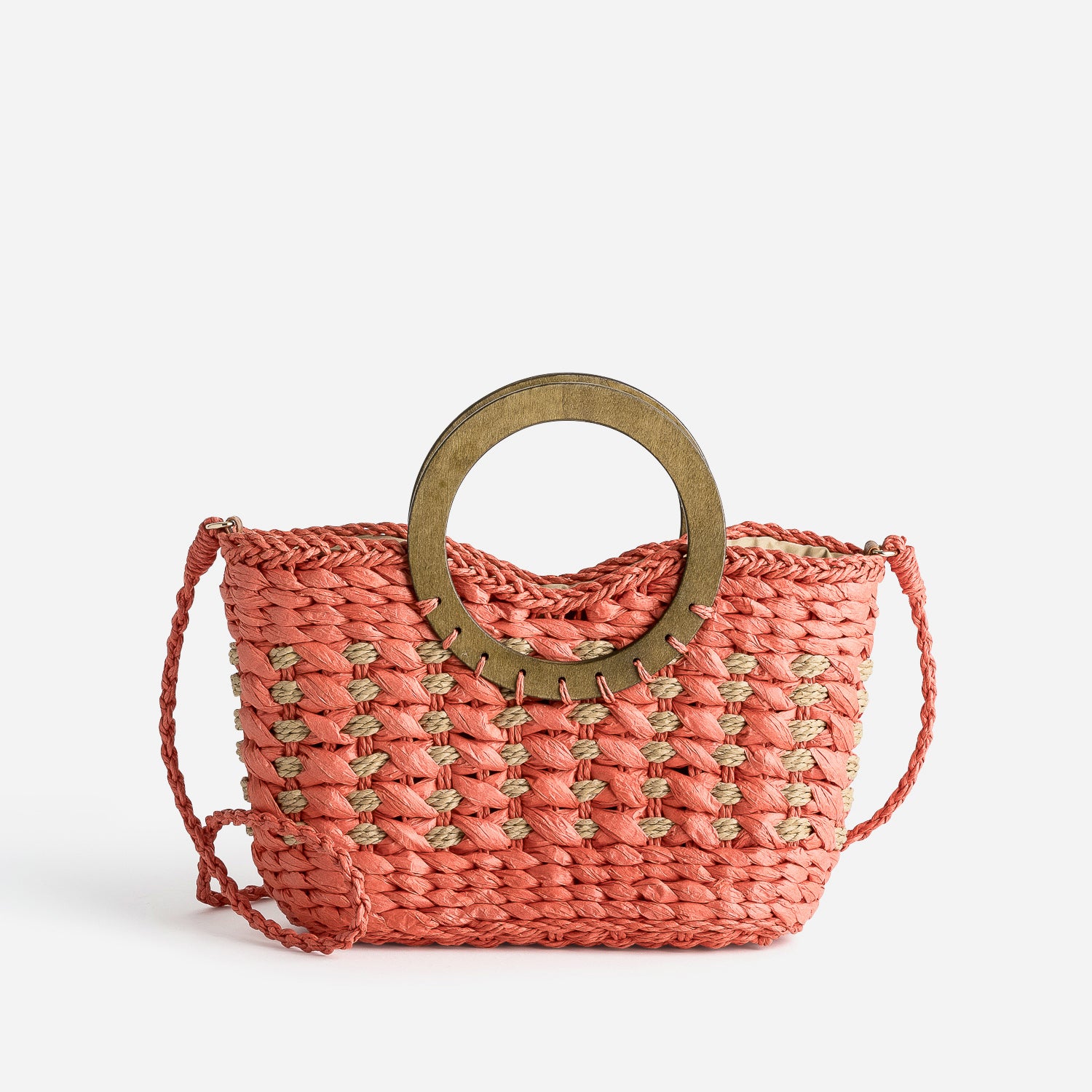 Panier TEXTO orange paille papier anse effet bois Sacs a main Maroquinerie ERAM