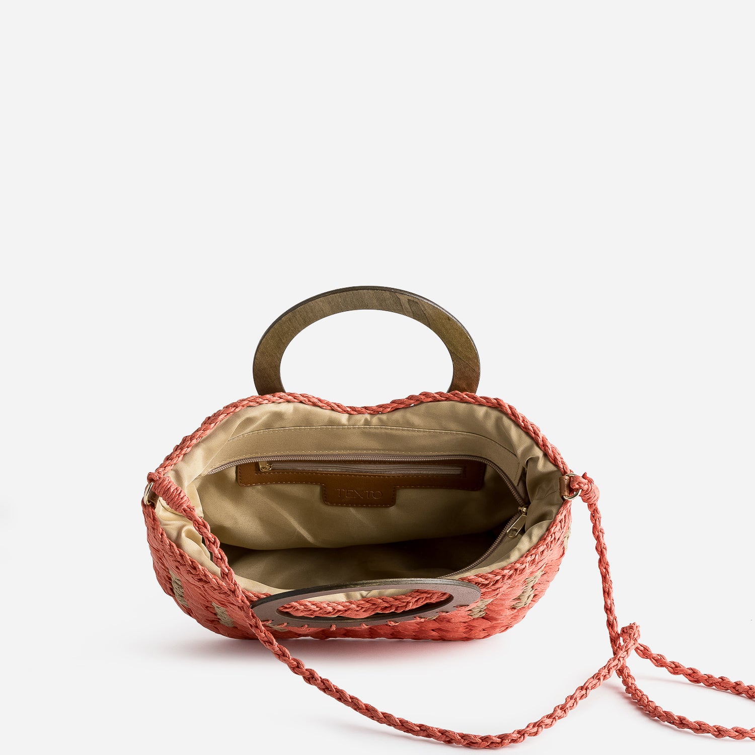 Panier TEXTO orange paille papier anse effet bois Sacs a main Maroquinerie ERAM