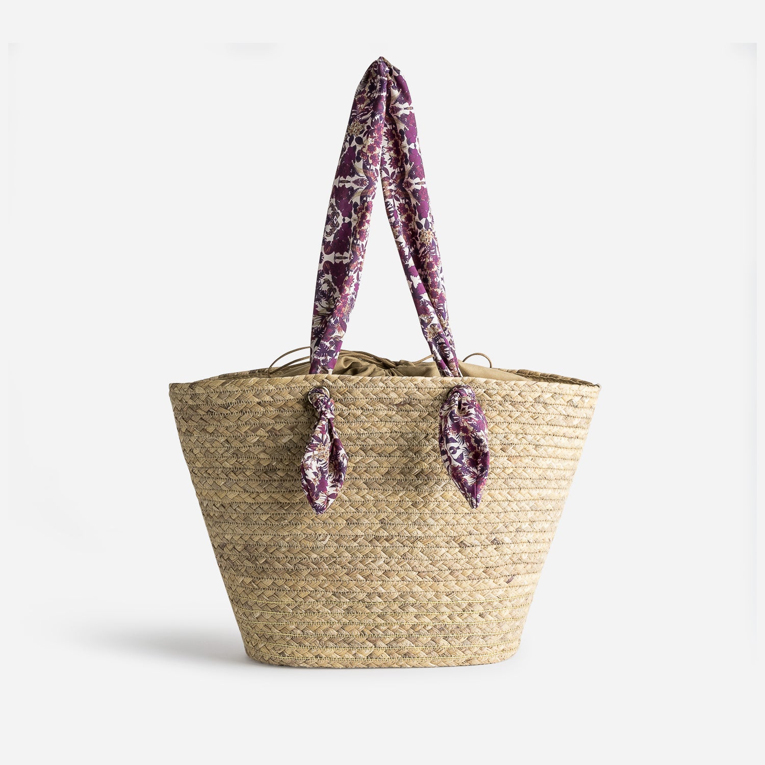 Panier TEXTO beige avec anses foulard prune Sac cabas Grand