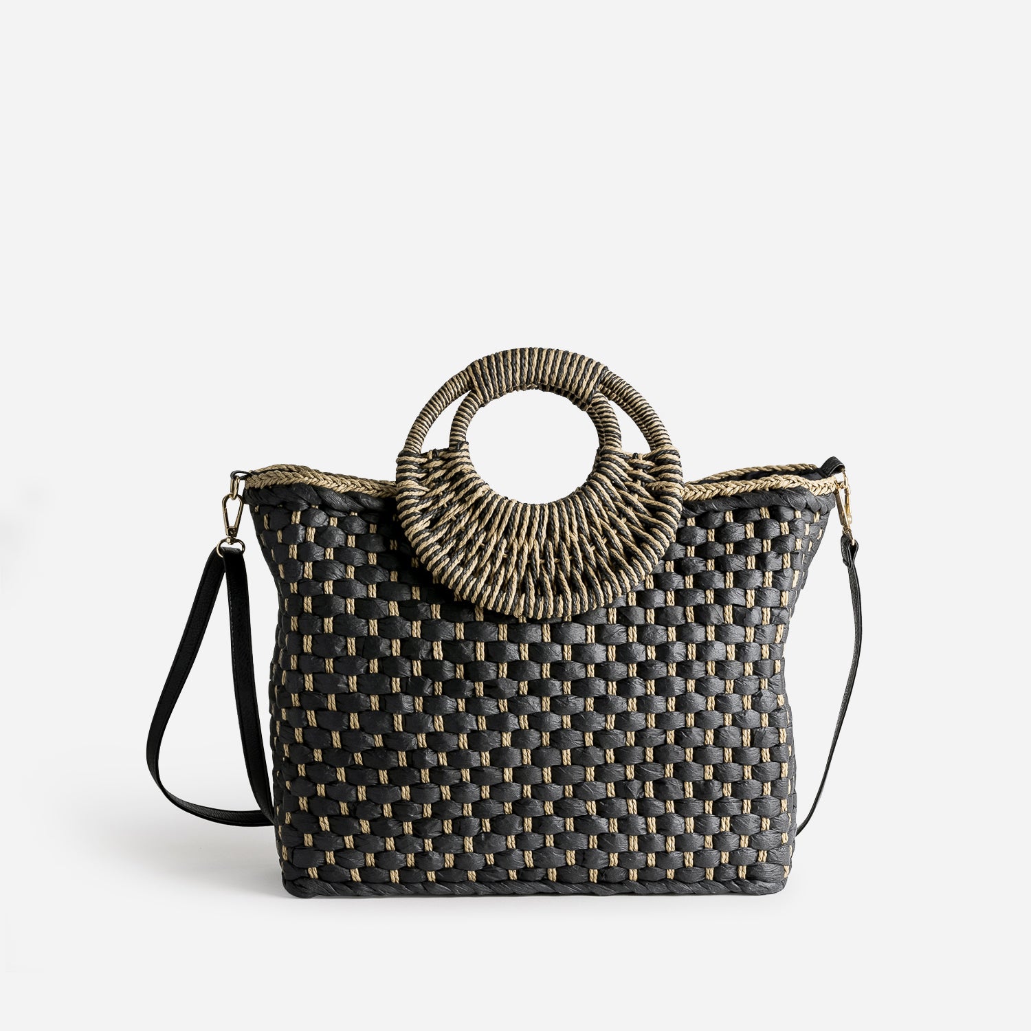 Panier TEXTO noir et beige tresse Sacs a main Maroquinerie ERAM