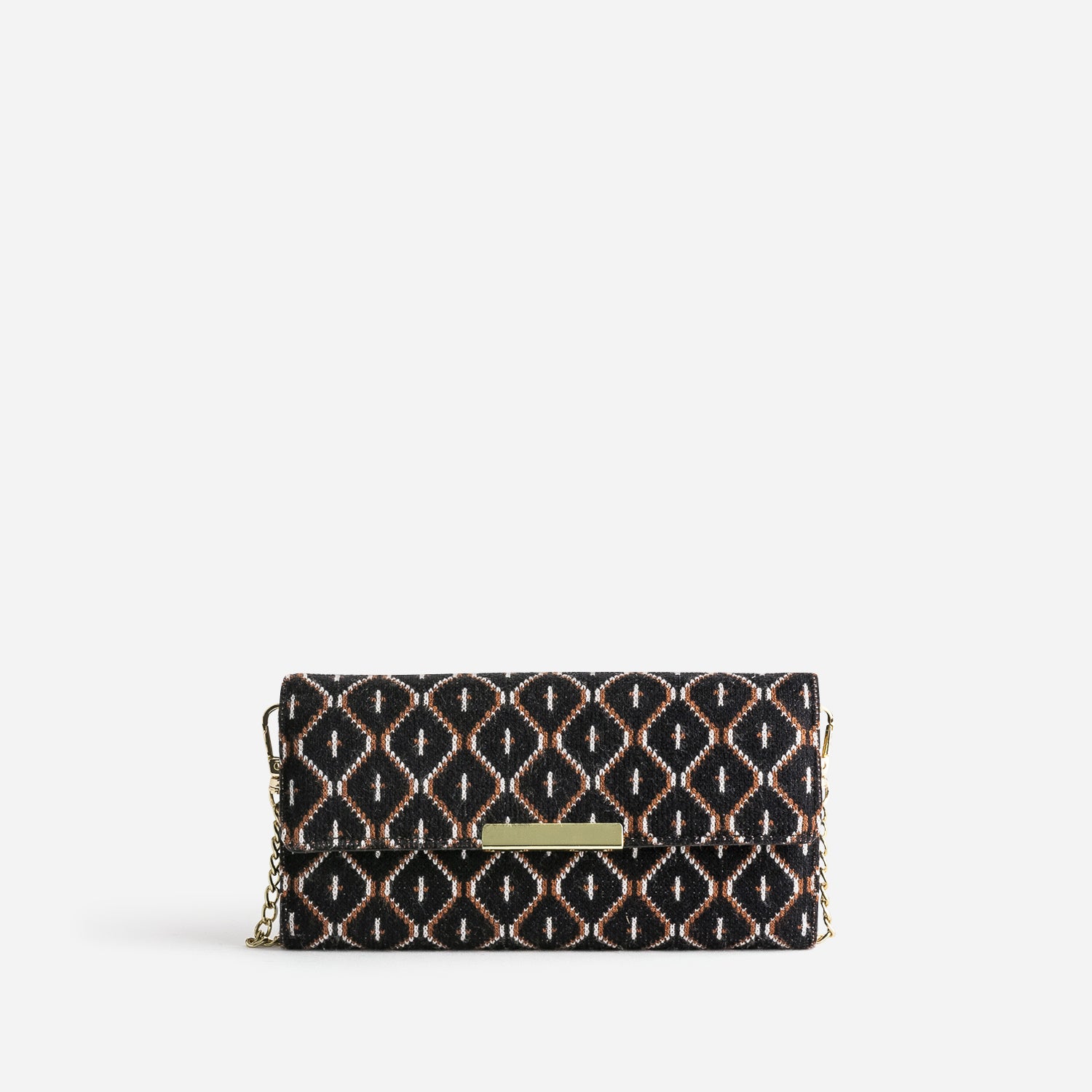 Pochette noire en textile a motif graphique