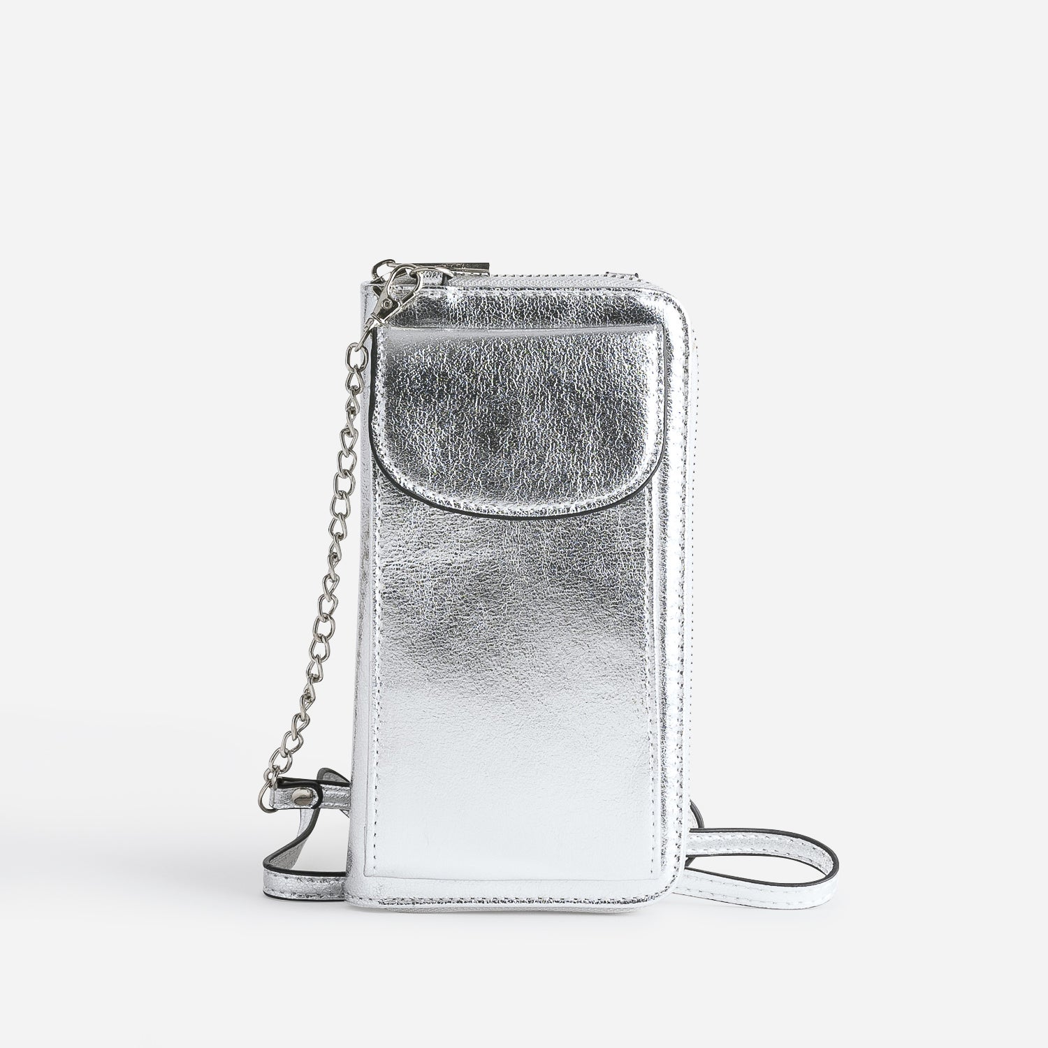 Pochette telephone TEXTO argent metallise