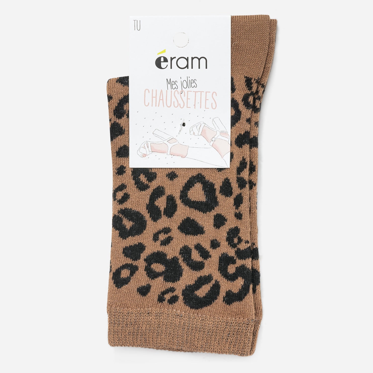Chaussettes camel et noir a motif leopard Chaussettes Collants Accessoires ERAM