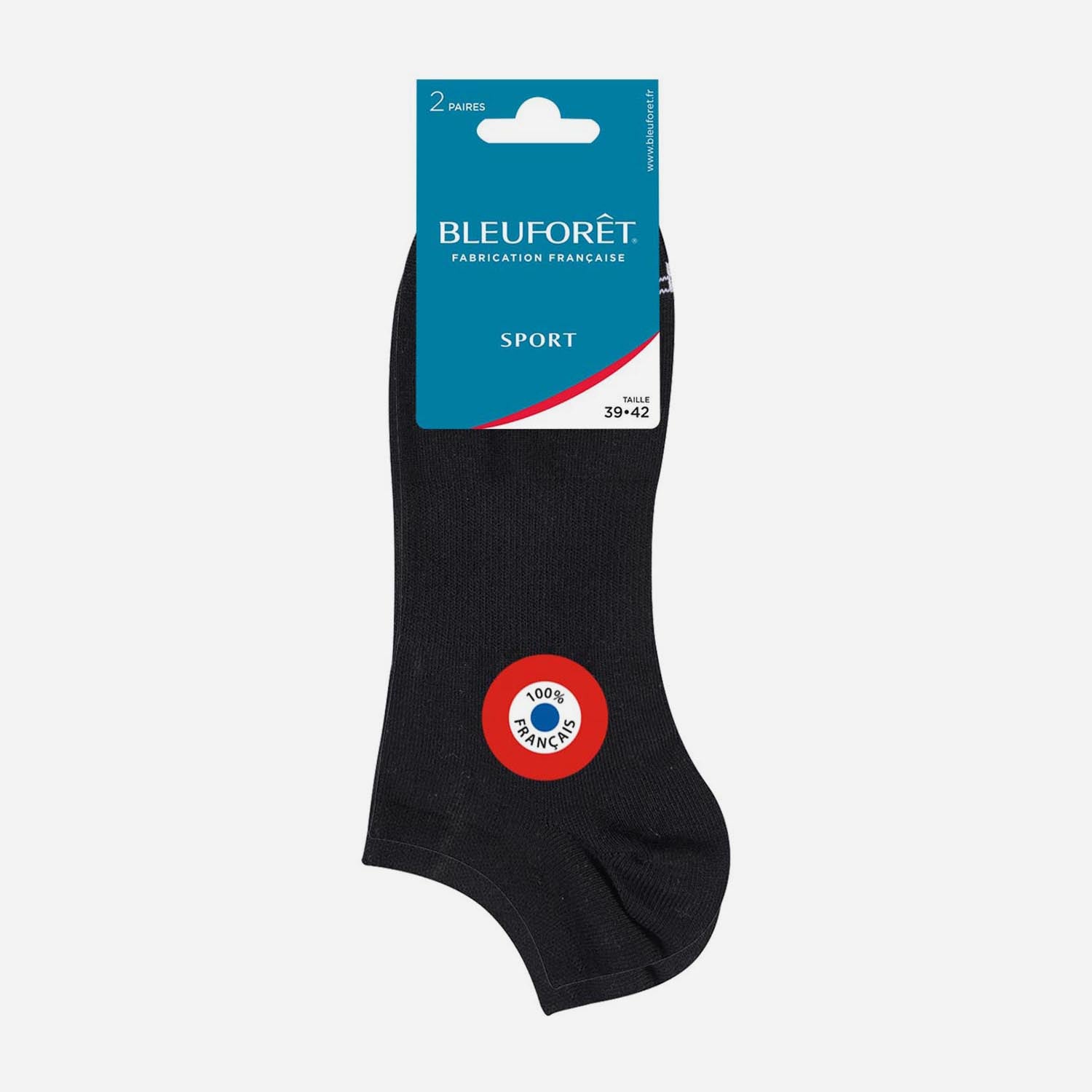 2 paires de chaussettes courtes Sport BLEUFORET noires Pointure 43 46
