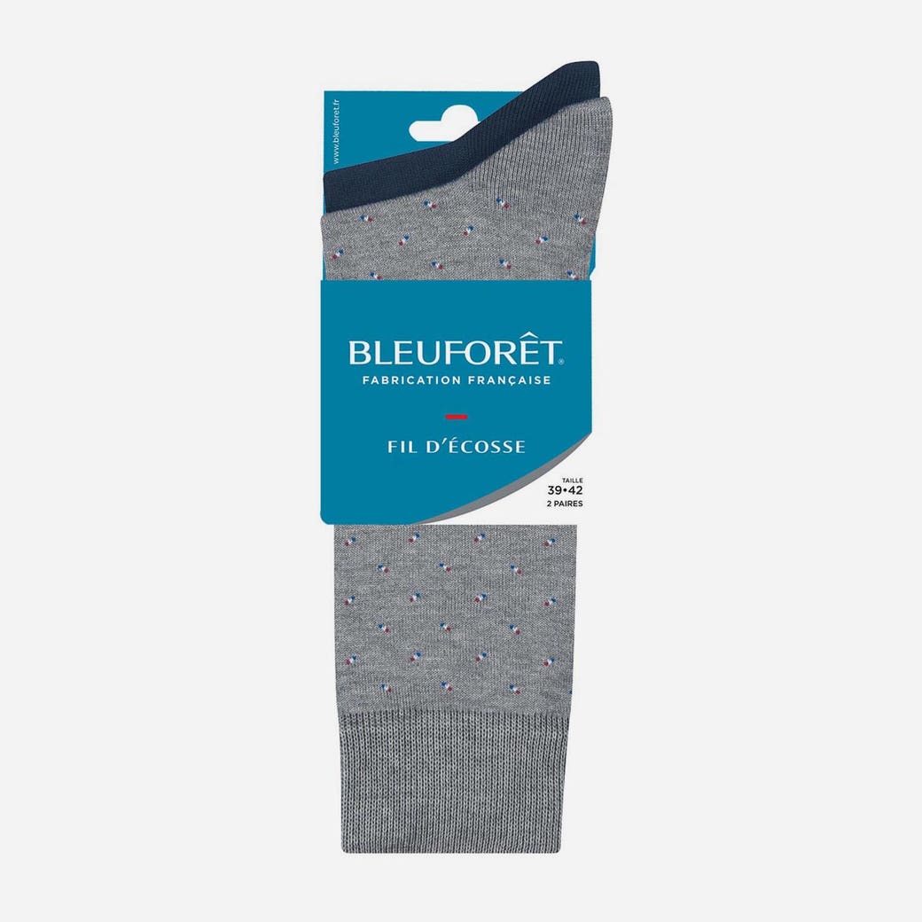 2 paires de chaussettes BLEUFORET grises à motifs et marine Pointure 43-46 GRIS pour 7 Bleu Foret