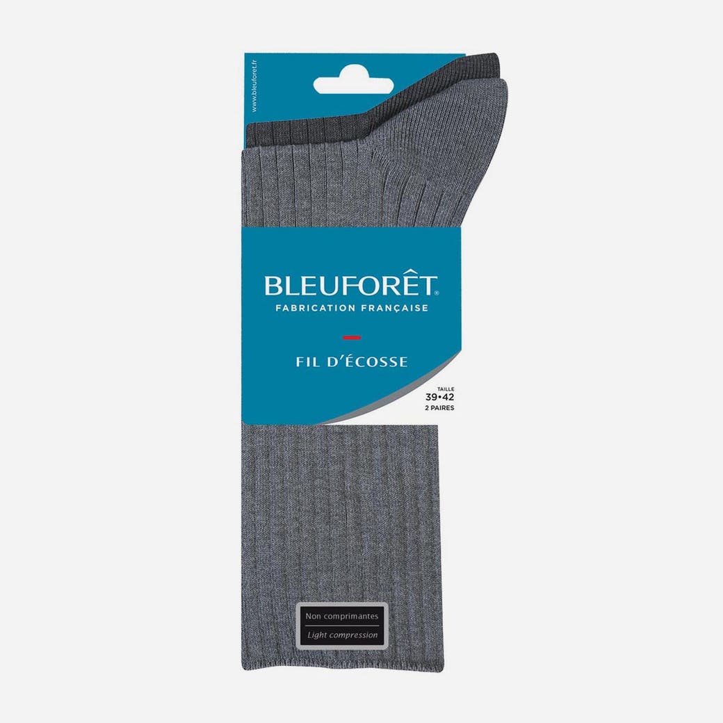 2 paires de chaussettes BLEUFORET grises côtelées Pointure 43-46