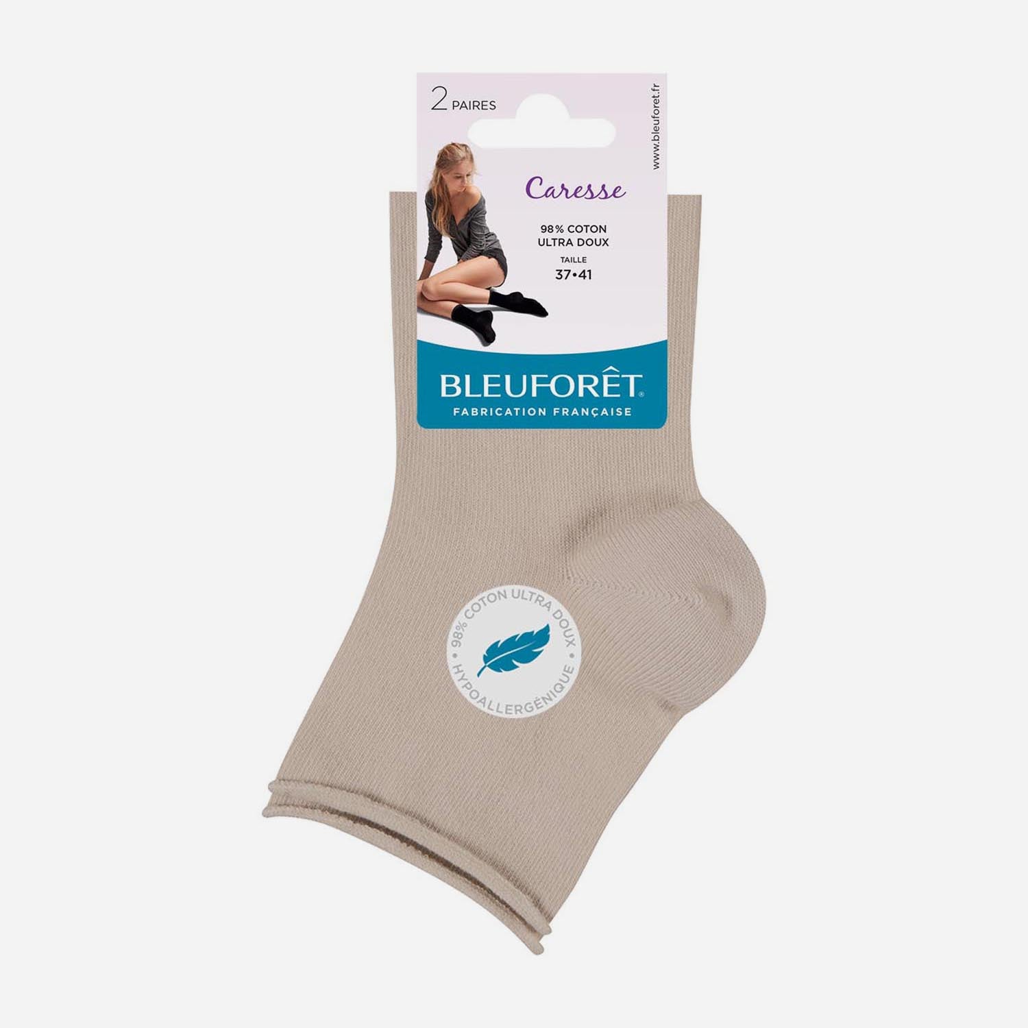 2 paires de chaussettes BLEUFORET beiges Caresse Pointure 37 41