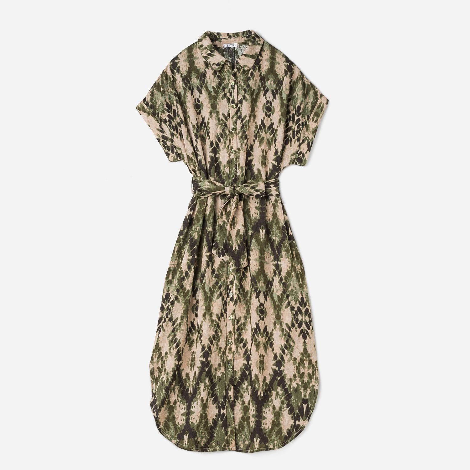 Robe chemise TEXTO kaki motif tie and dye Textile femme Accessoires ERAM