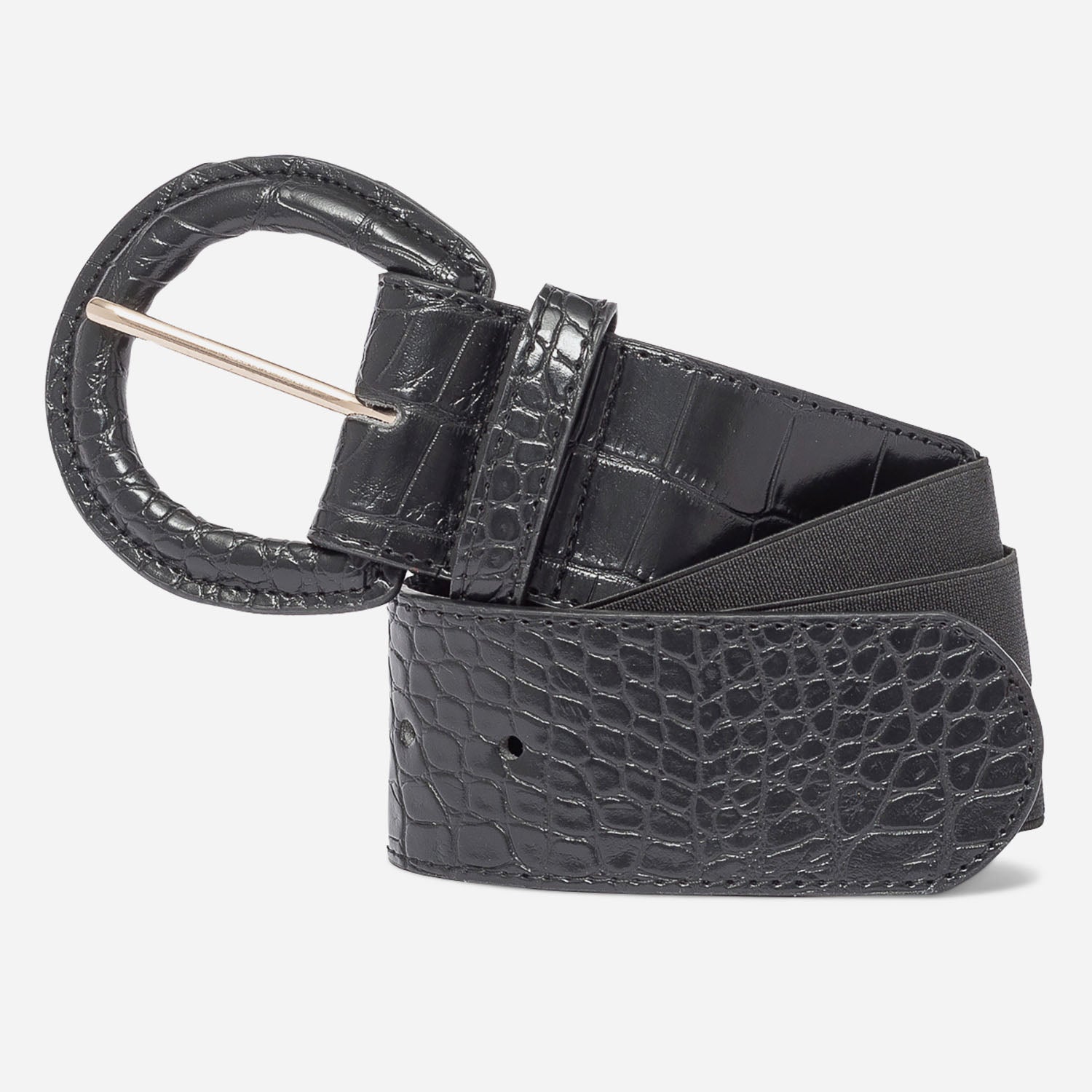 Ceinture noire lastiqu e avec boucle emboss e croco Ceintures